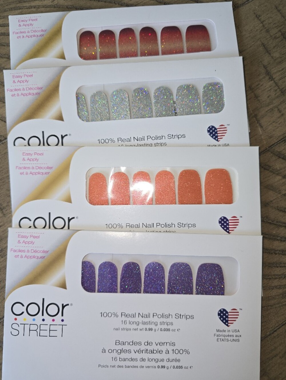 Color Street Glitter Nail Strips — Purple, Orange, Silver, Red